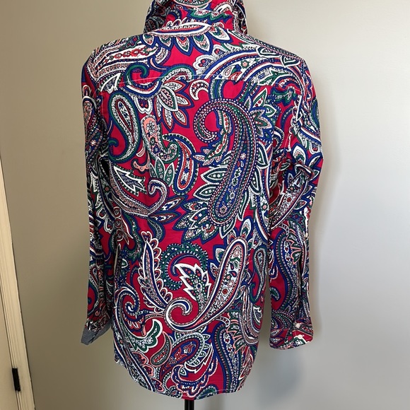 Tommy Hilfiger Classic Fit LS Cotton Paisley Button Front Blouse Sz Large - Picture 8 of 10